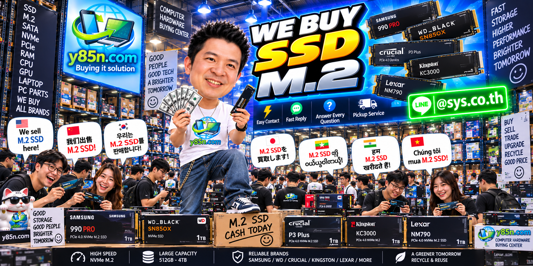 Y85N.com M 2 SSD buying service contact banner with LINE at sys.co.th