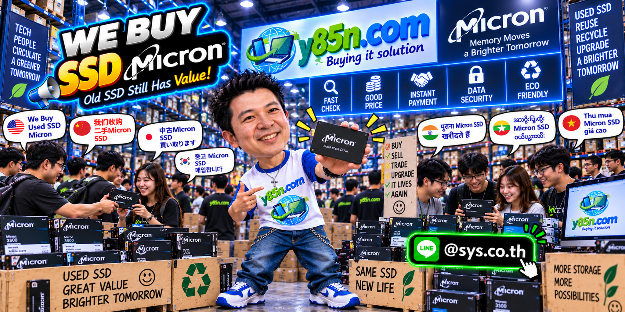 Busy Y85N.com warehouse for professional Micron SSD buying in Thailand