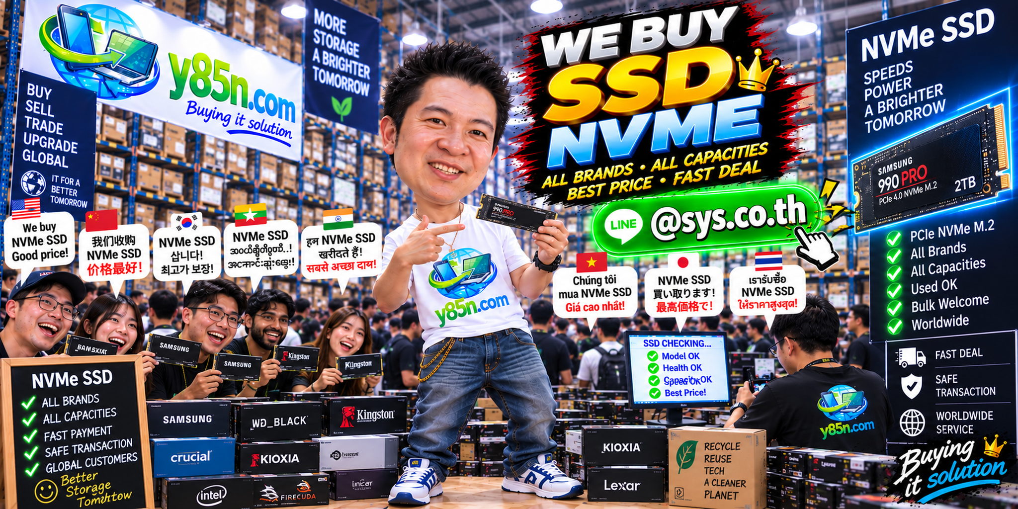 Y85N.com warehouse buying used NVMe SSD inventory with international seller support