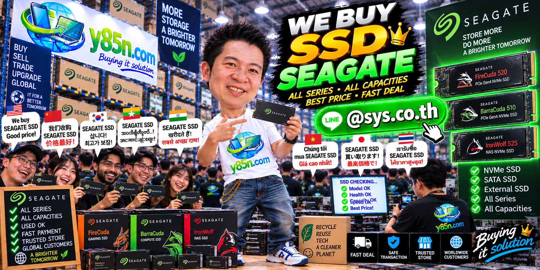 Y85N.com warehouse buying used Seagate SSDs with international seller support in Thailand