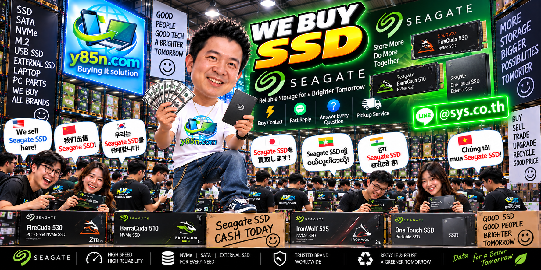 Y85N.com Seagate SSD buying contact banner with LINE at sys.co.th