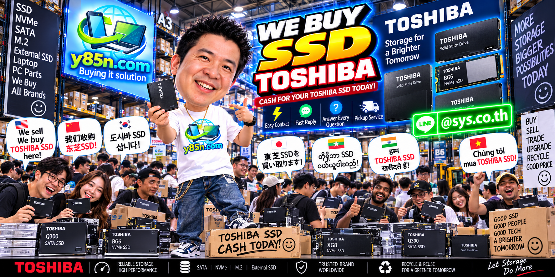 Y85N.com Toshiba SSD buying contact banner with LINE at sys.co.th