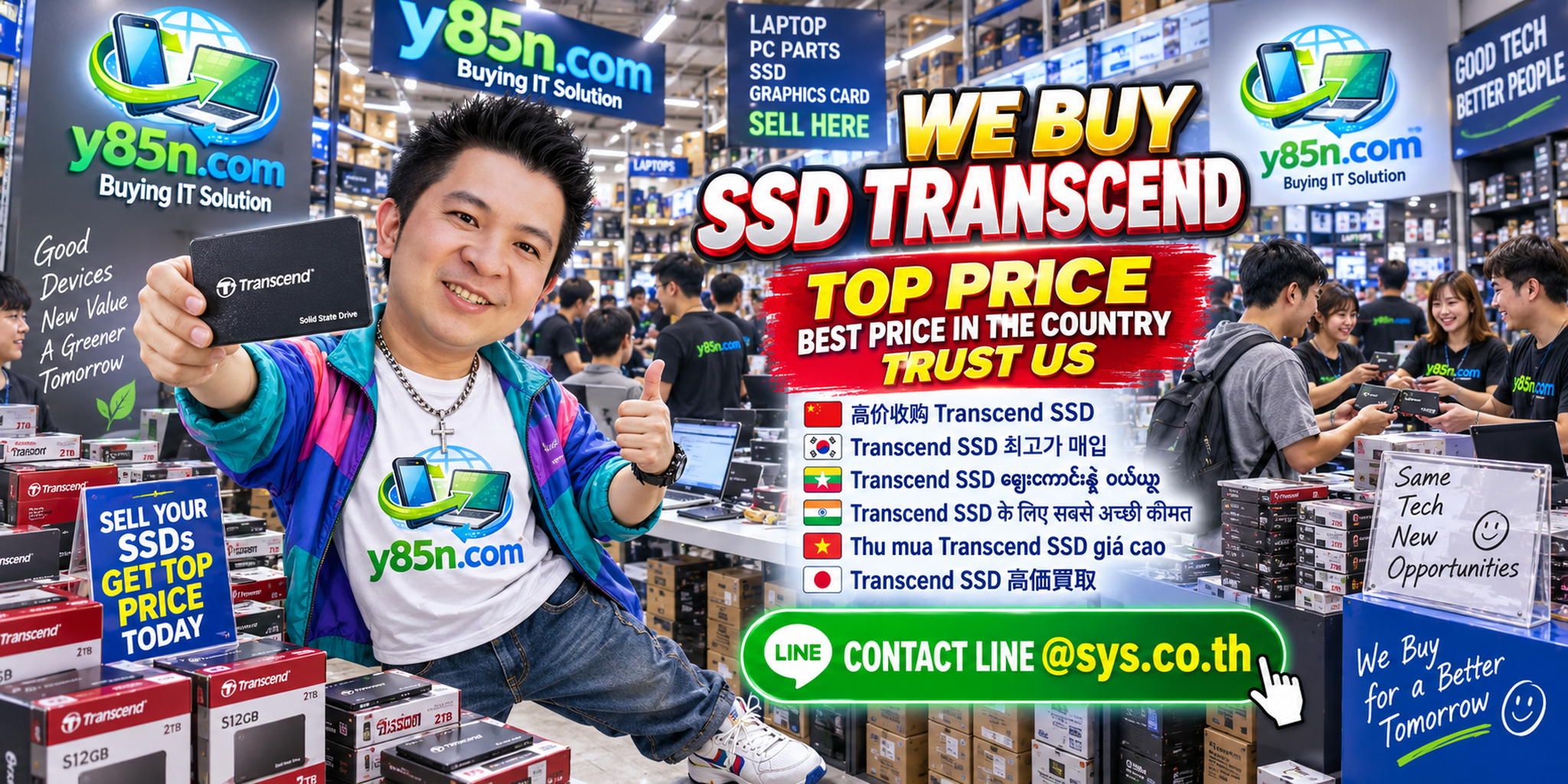 Y85N.com warehouse buying used and bulk Transcend SSDs with international seller support in Thailand