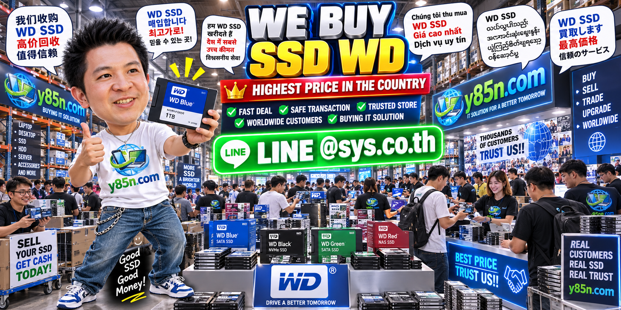 Y85N.com warehouse buying used Western Digital SSDs with international seller support