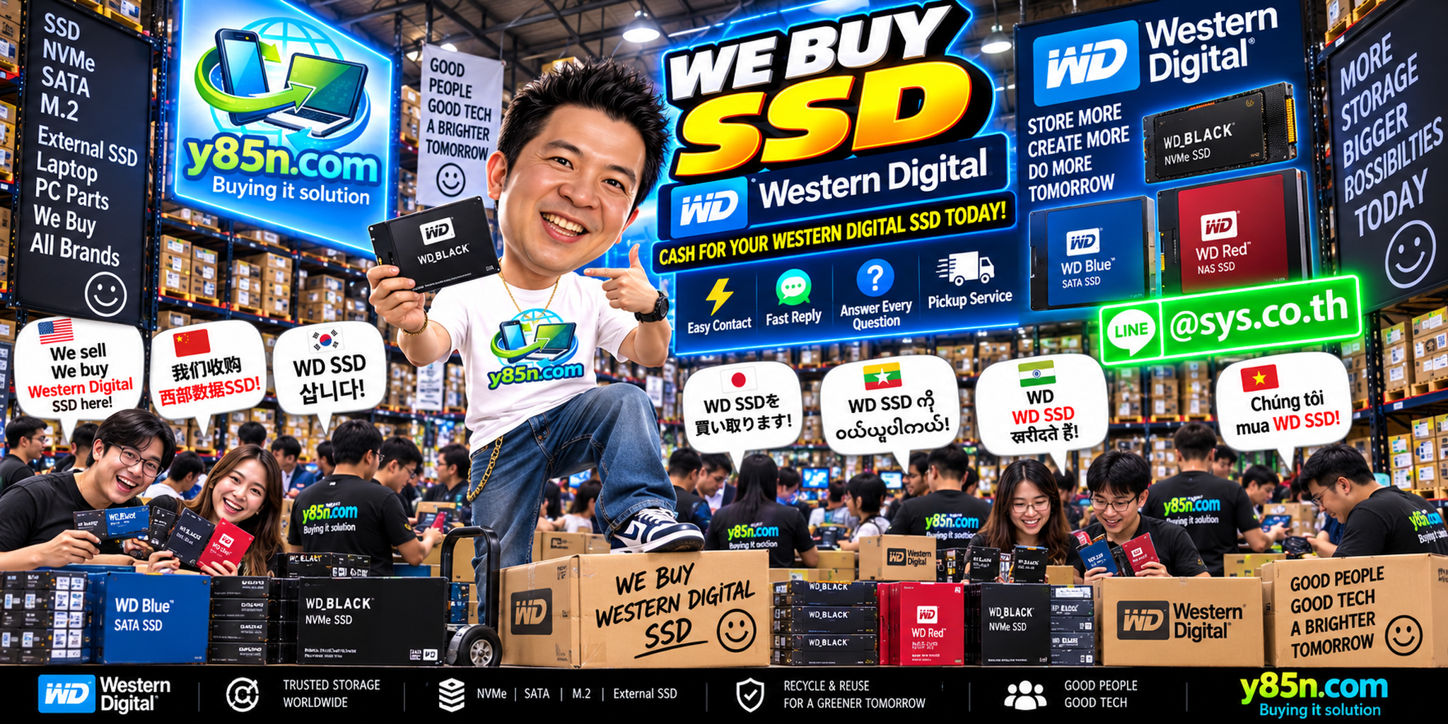 Y85N.com Western Digital SSD buying contact banner with LINE at sys.co.th