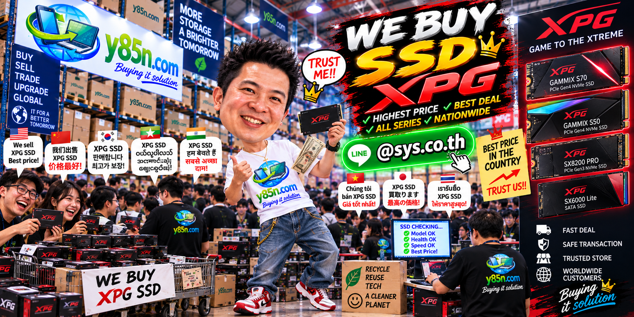 Y85N.com warehouse buying used XPG SSDs with international seller support in Thailand