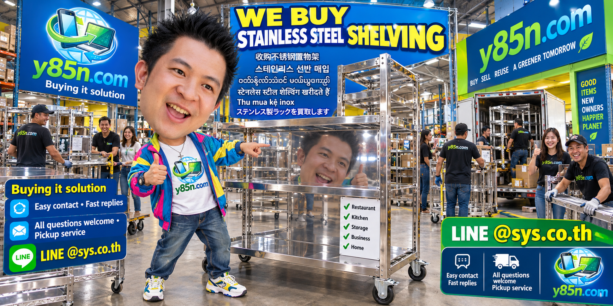 Y85N.com stainless shelving contact banner