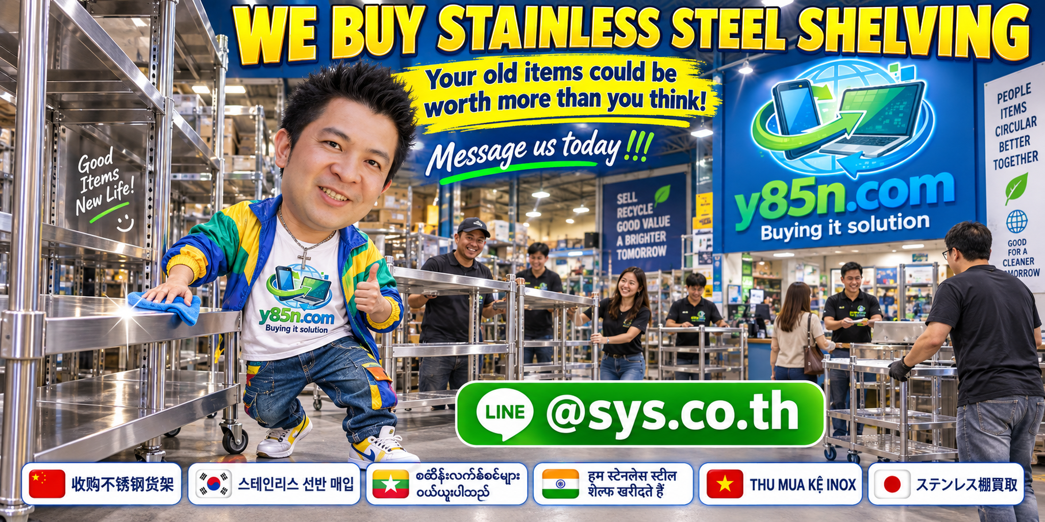 Y85N.com warehouse buying stainless steel shelving in Thailand