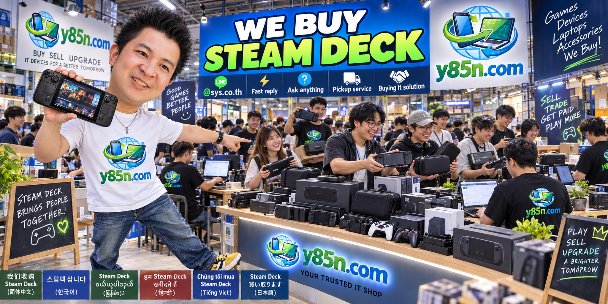 Y85N.com Steam Deck buying contact banner with LINE at sys.co.th