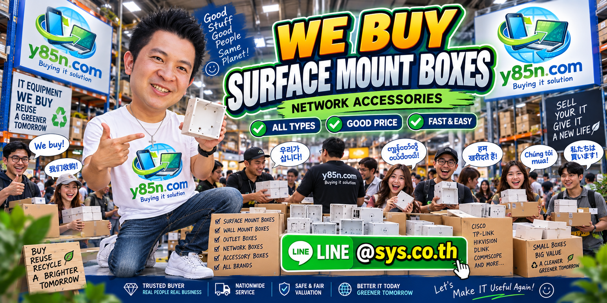 Y85N.com warehouse buying surface mount boxes throughout Thailand