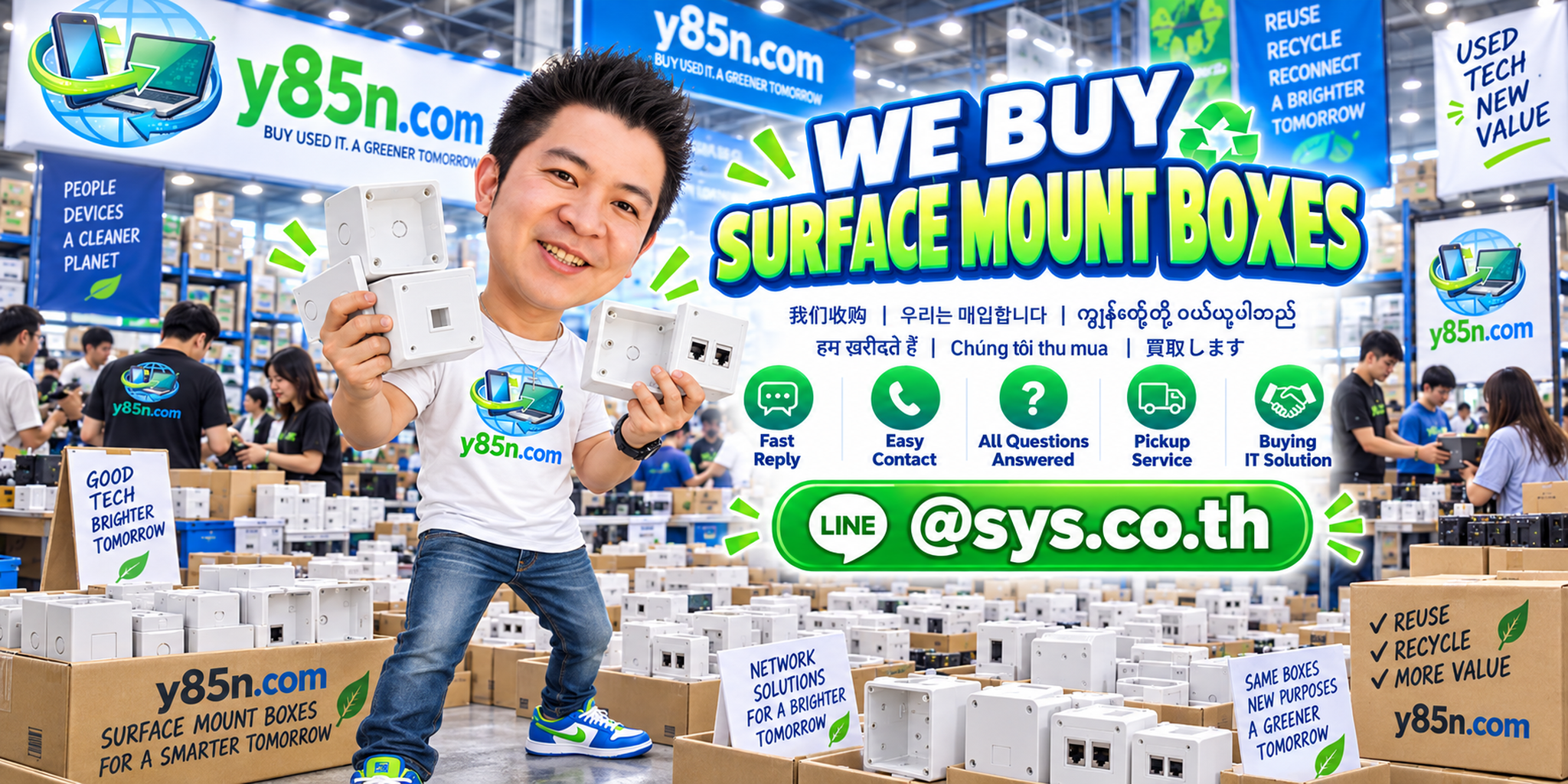Contact Y85N.com to sell surface mount boxes through LINE at sys.co.th