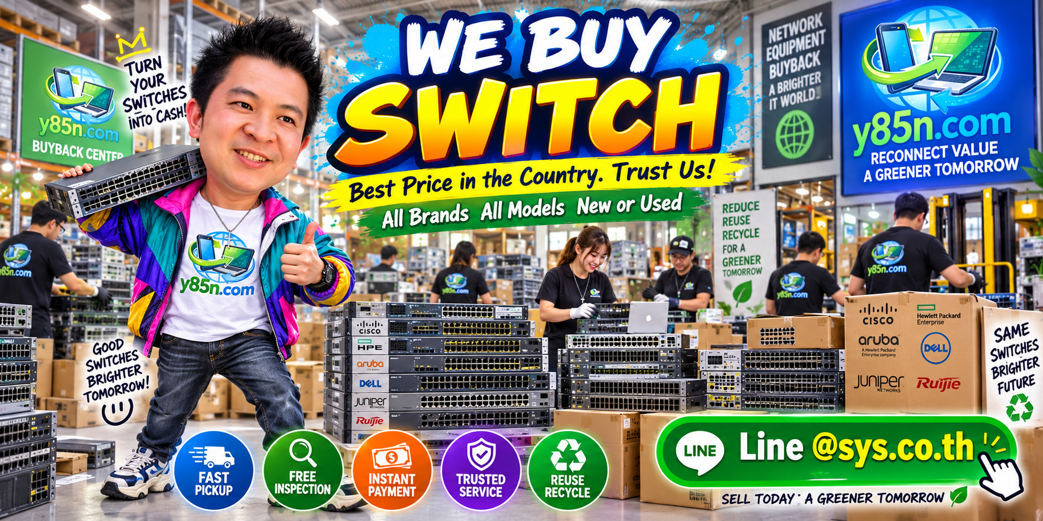 Y85N.com warehouse buying used enterprise network switches with international seller support