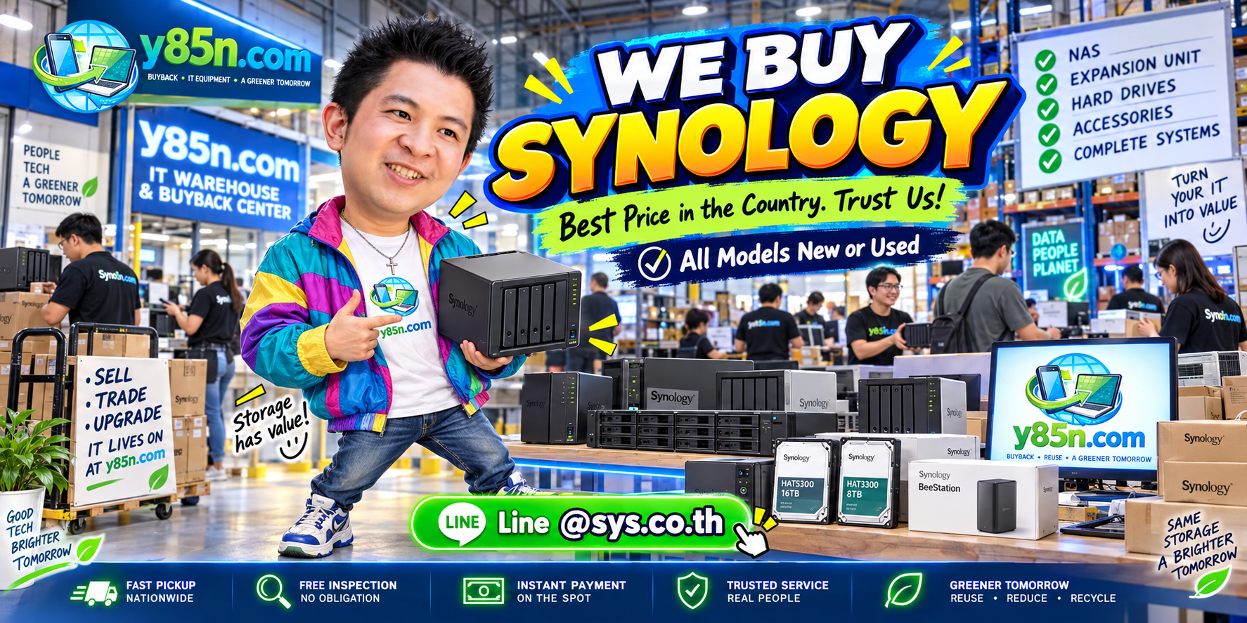 Busy Y85N.com IT warehouse buying used Synology storage systems in Thailand