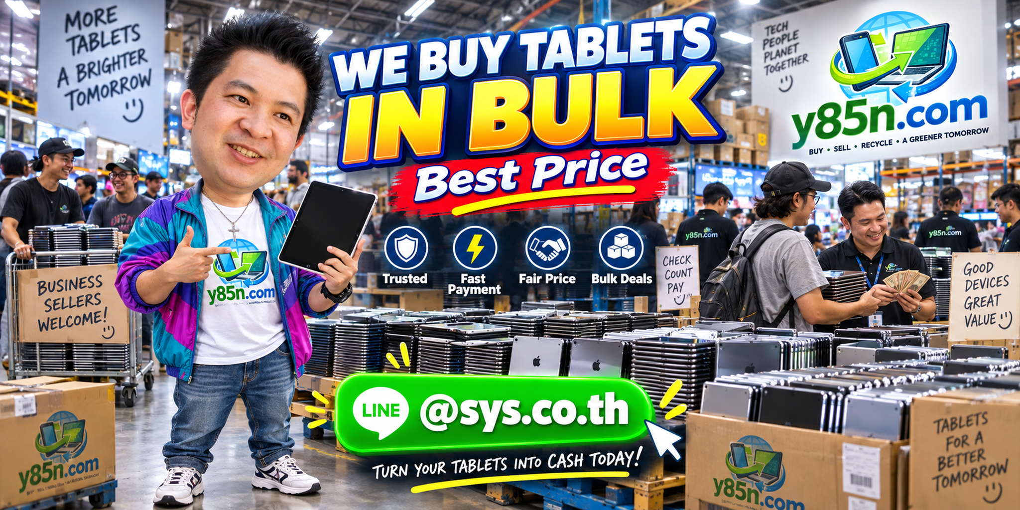 Y85N.com warehouse buying bulk tablet and IT device inventories in Thailand