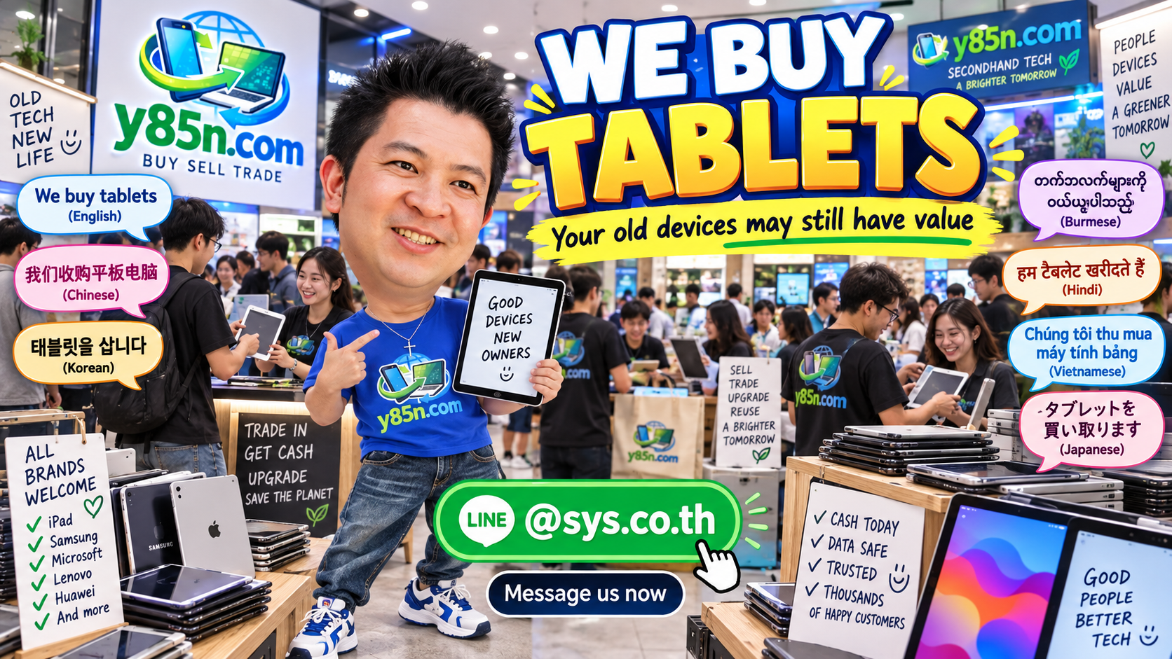 Busy Y85N.com technology warehouse buying used tablets in Thailand