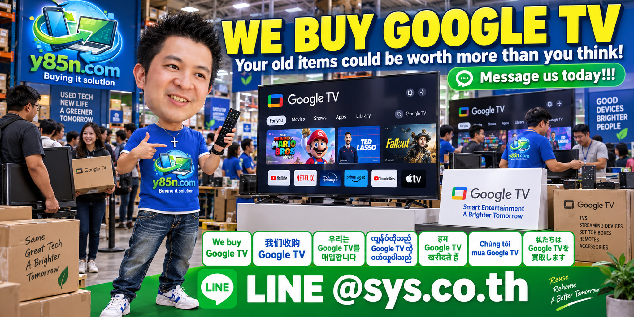 Busy Y85N.com warehouse buying Google TVs in Thailand