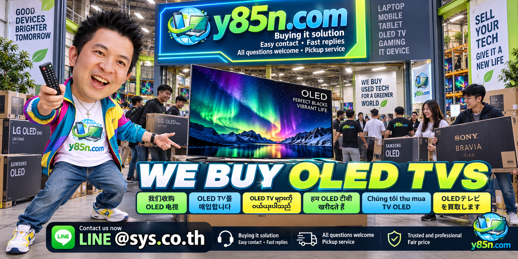 Y85N.com OLED TV contact banner with LINE at sys.co.th