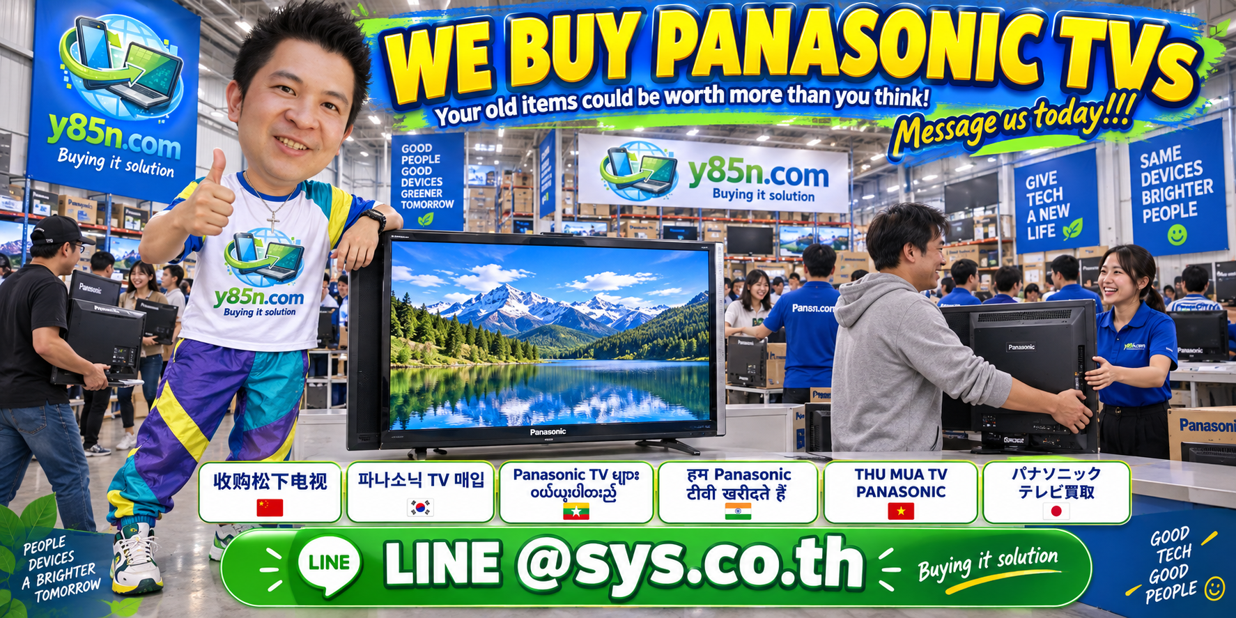 Busy Y85N.com warehouse for Panasonic TV buying in Thailand