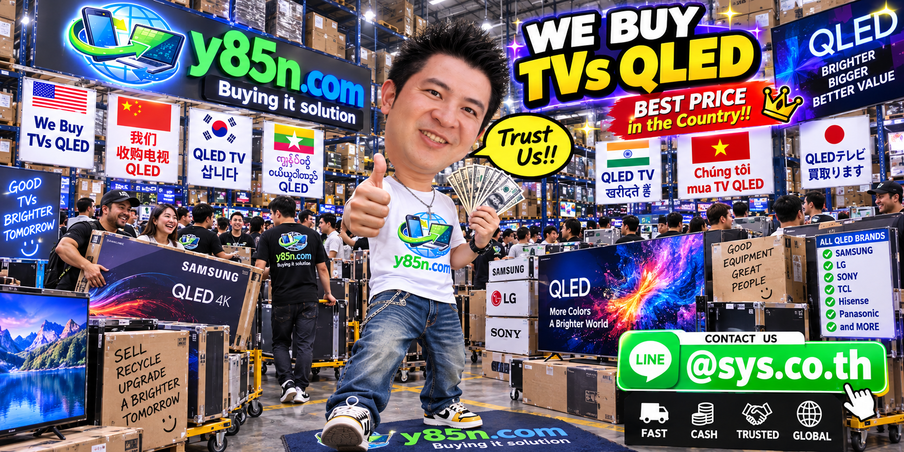 Y85N.com warehouse buying QLED TVs with international seller support
