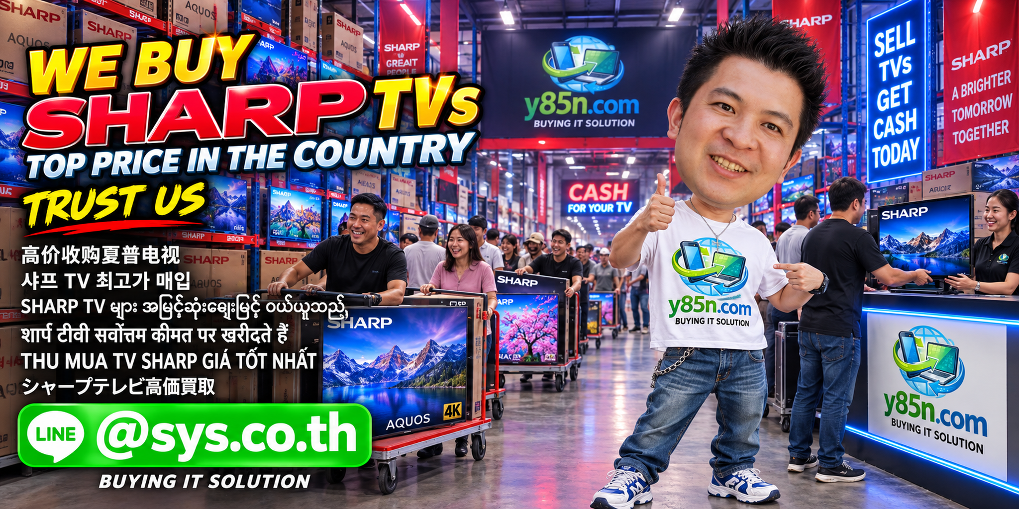 Y85N.com warehouse buying used Sharp televisions