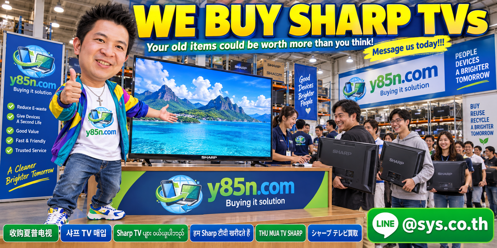 Busy Y85N.com warehouse buying Sharp televisions in Thailand