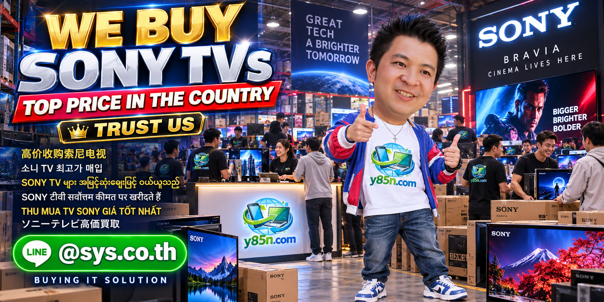 Y85N.com warehouse buying used Sony televisions with international seller support