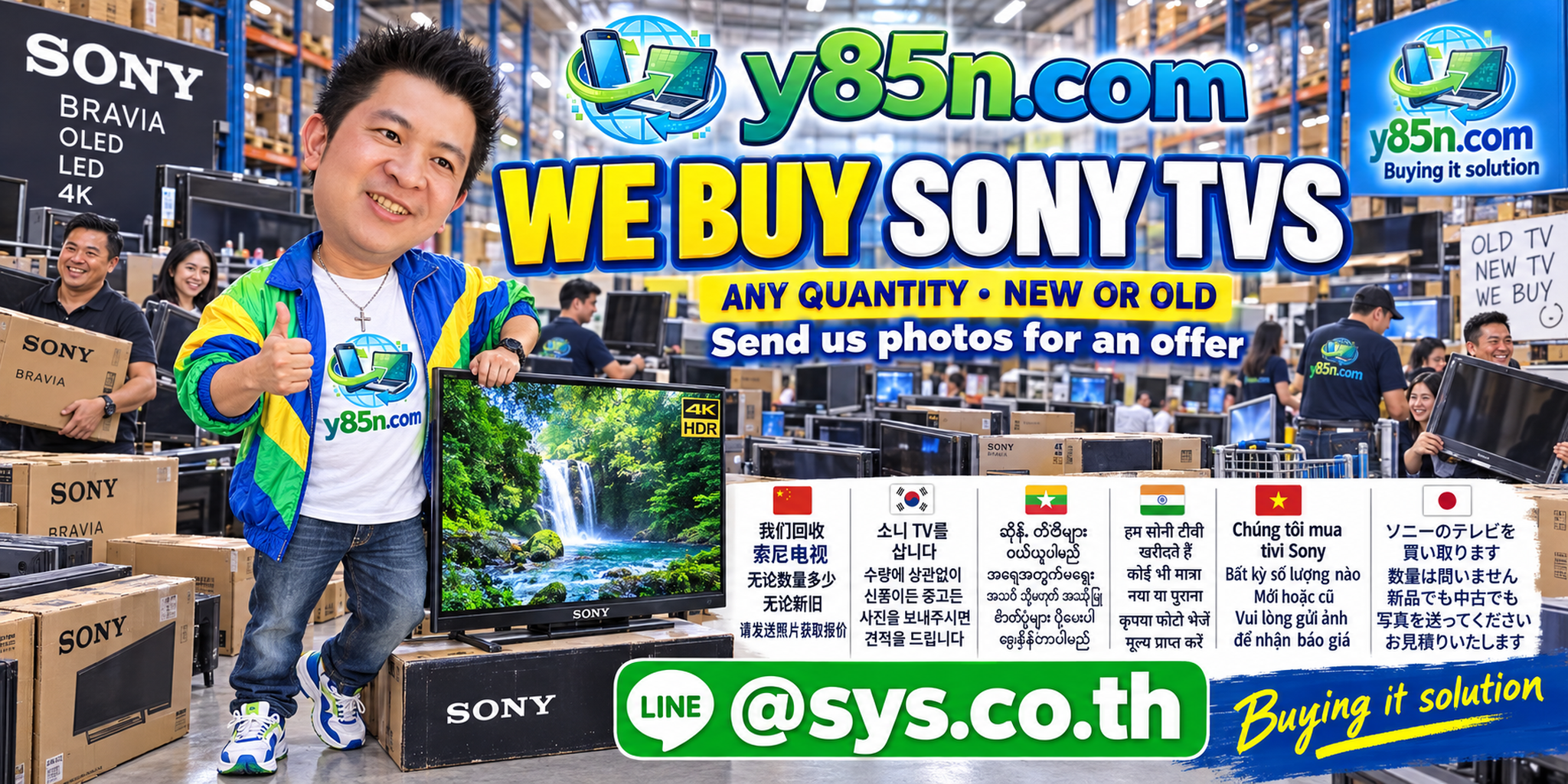 Busy Y85N.com warehouse receiving Sony BRAVIA televisions from sellers