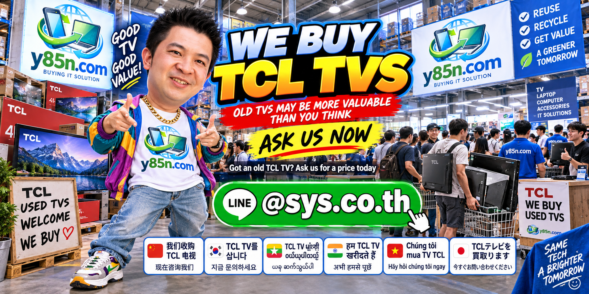 Busy Y85N.com warehouse buying TCL TVs in Thailand