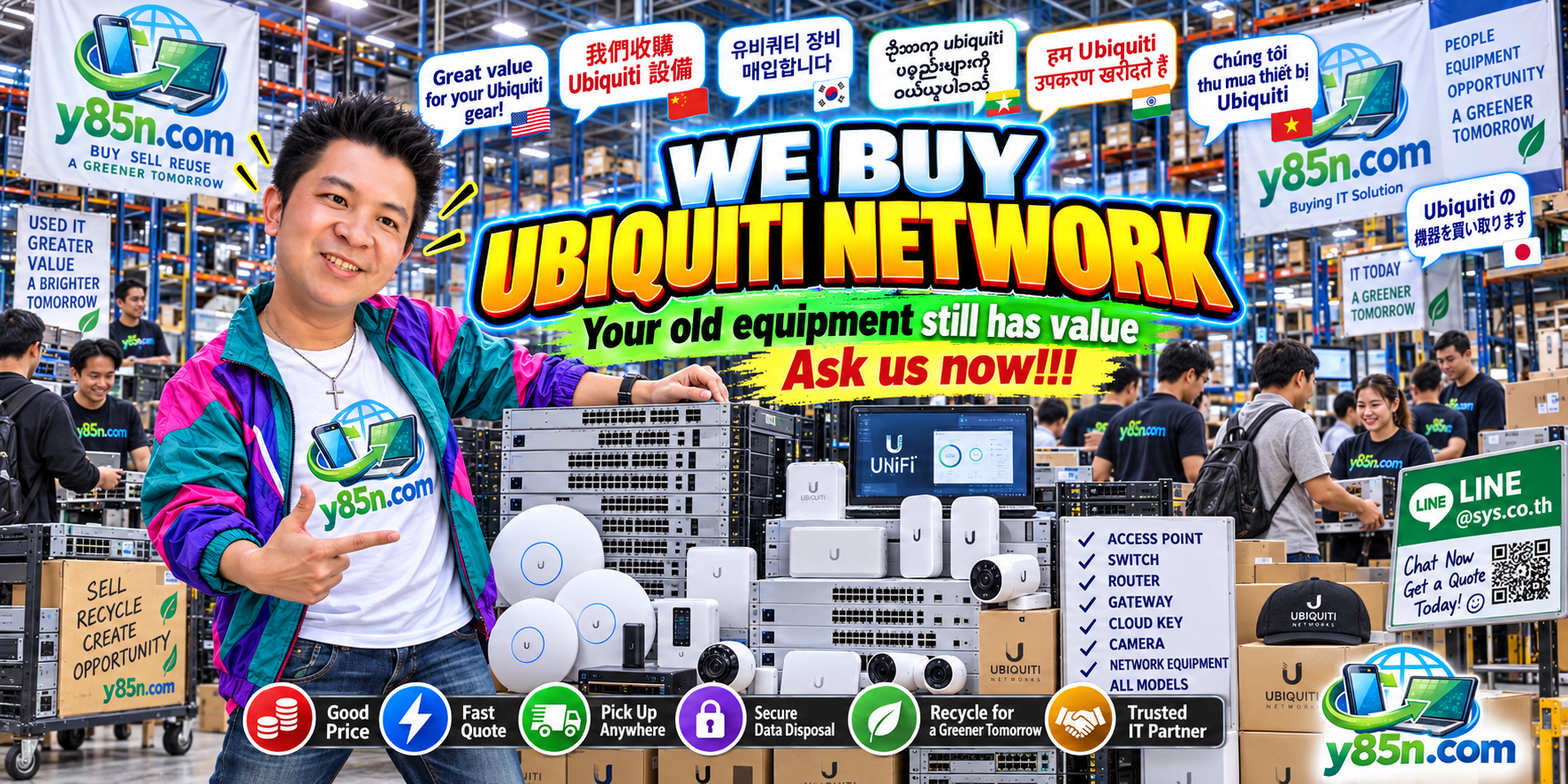 Busy Y85N.com warehouse buying Ubiquiti and UniFi network equipment in Thailand