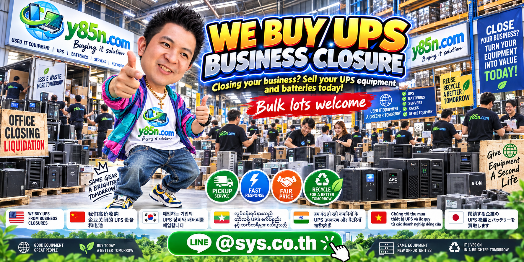 Y85N.com warehouse buying UPS systems from business closures in Thailand
