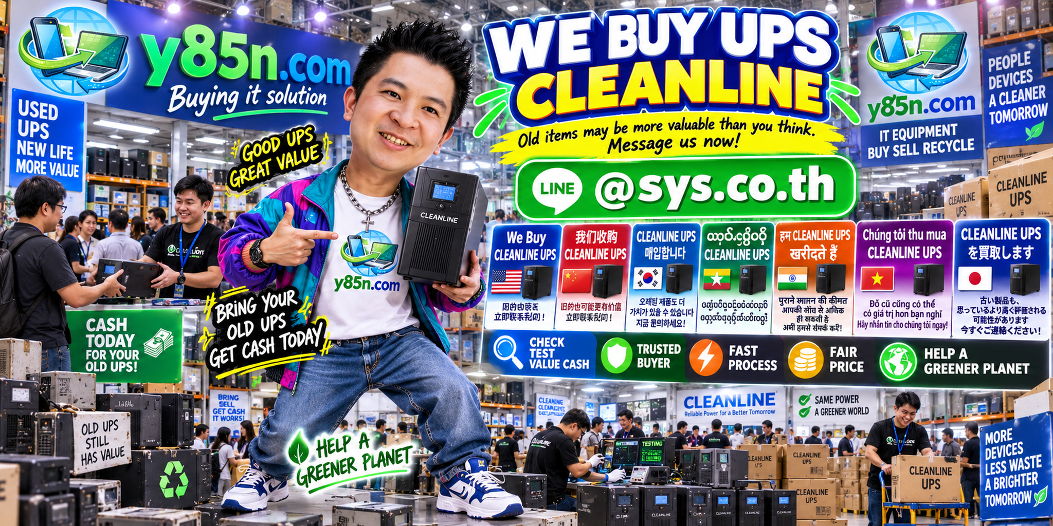 Busy Y85N.com warehouse buying Cleanline UPS systems in Thailand