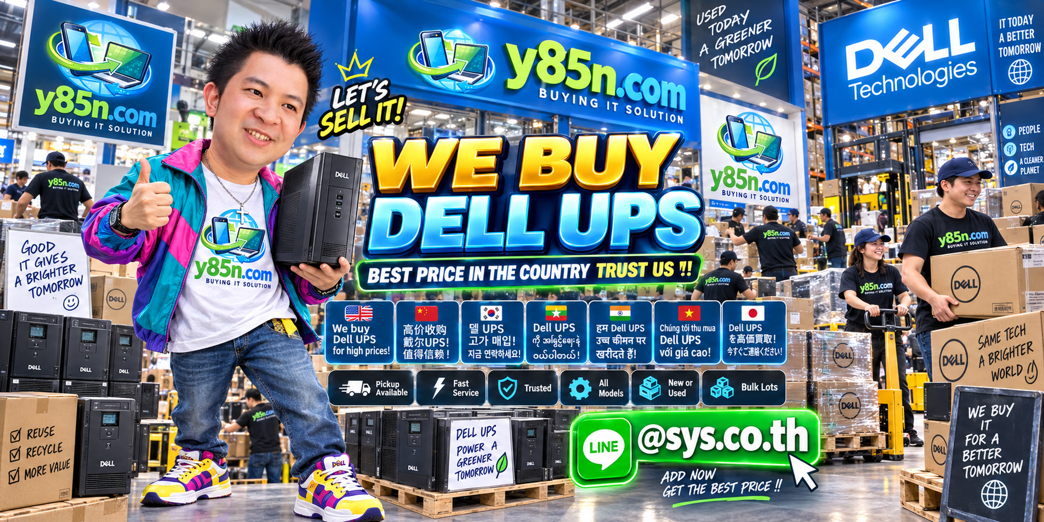 Y85N.com warehouse buying used Dell UPS equipment with international seller support