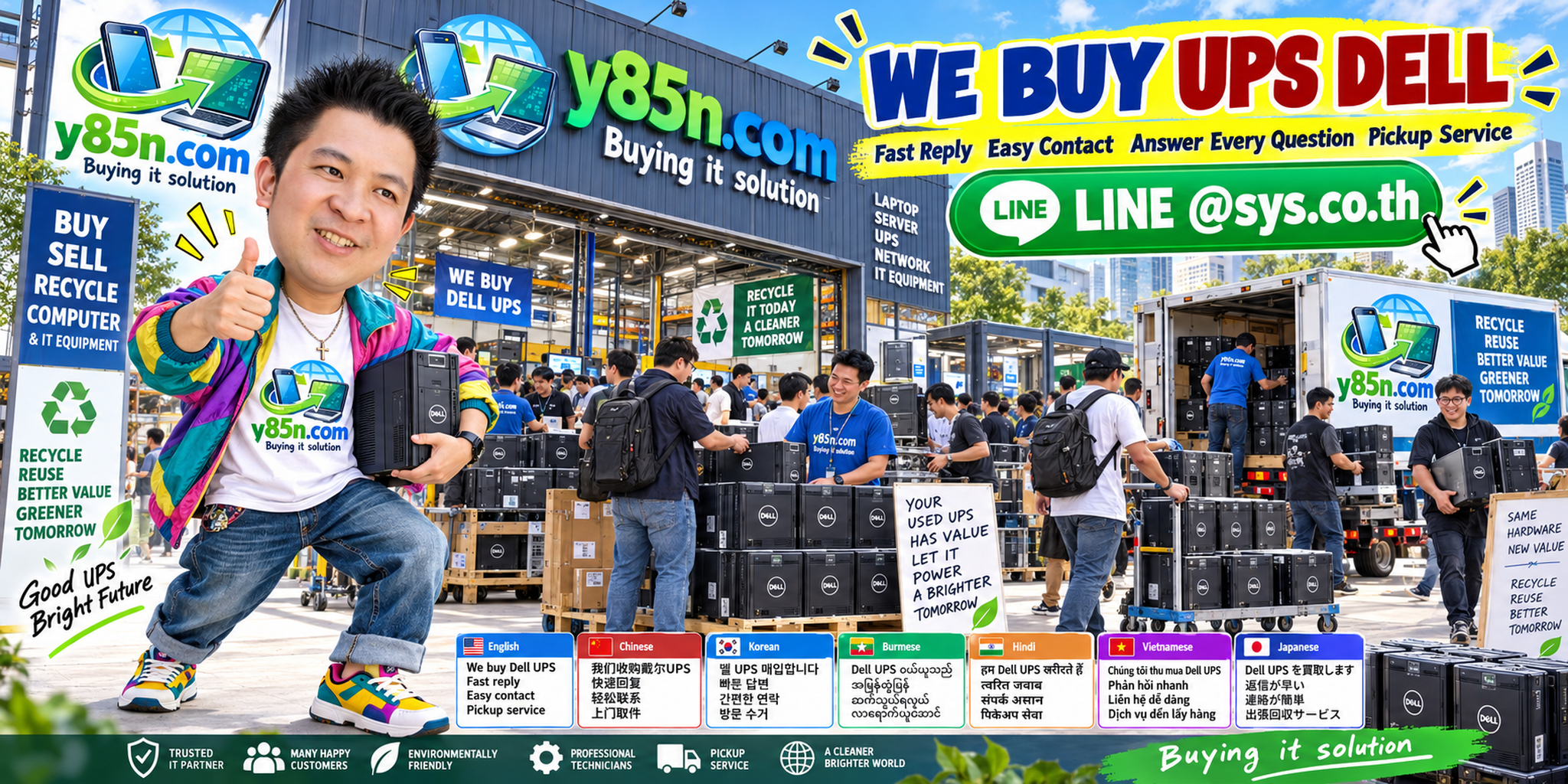 Y85N.com Dell UPS buying service contact banner with LINE at sys.co.th