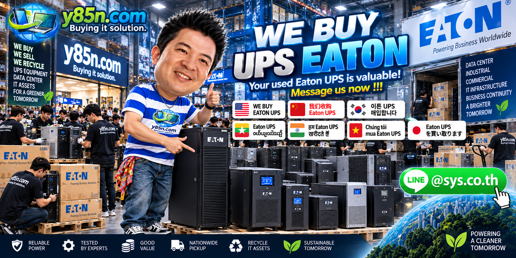 Busy Y85N.com warehouse buying Eaton UPS equipment in Thailand