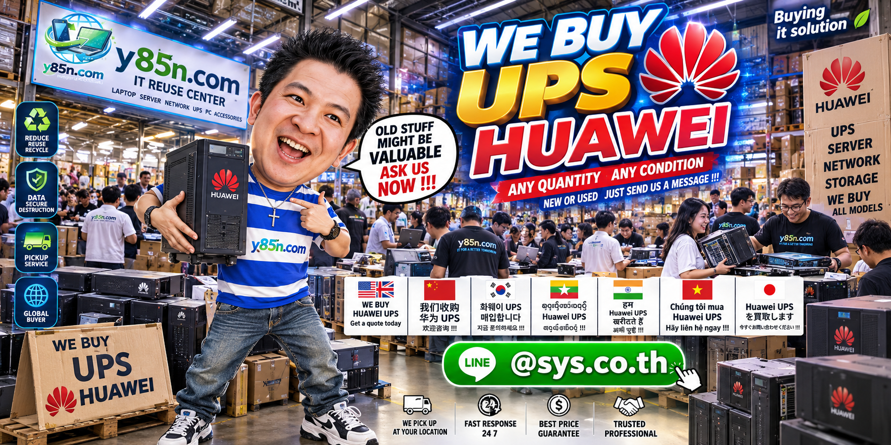 Busy Y85N.com warehouse buying Huawei UPS systems in Thailand