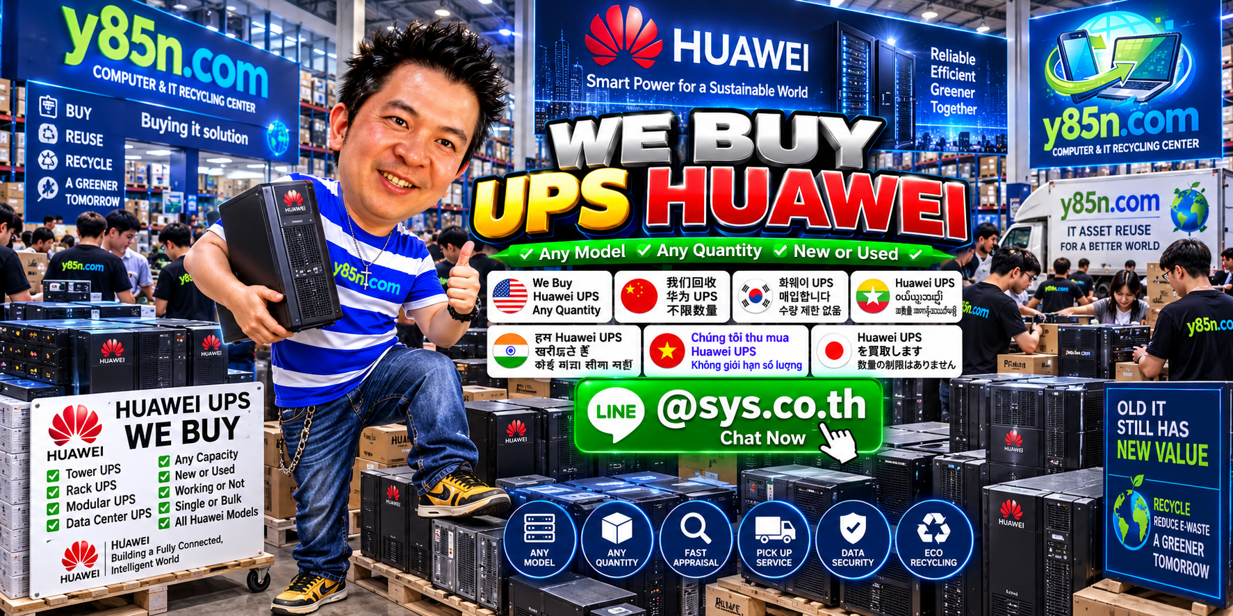 Y85N.com warehouse buyers and customers with Huawei UPS equipment