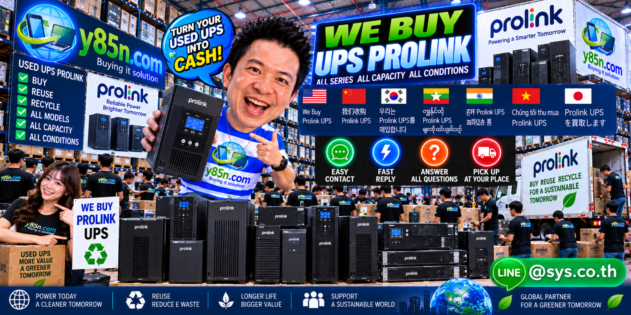 Y85N.com PROLiNK UPS buying service contact banner with LINE at sys.co.th
