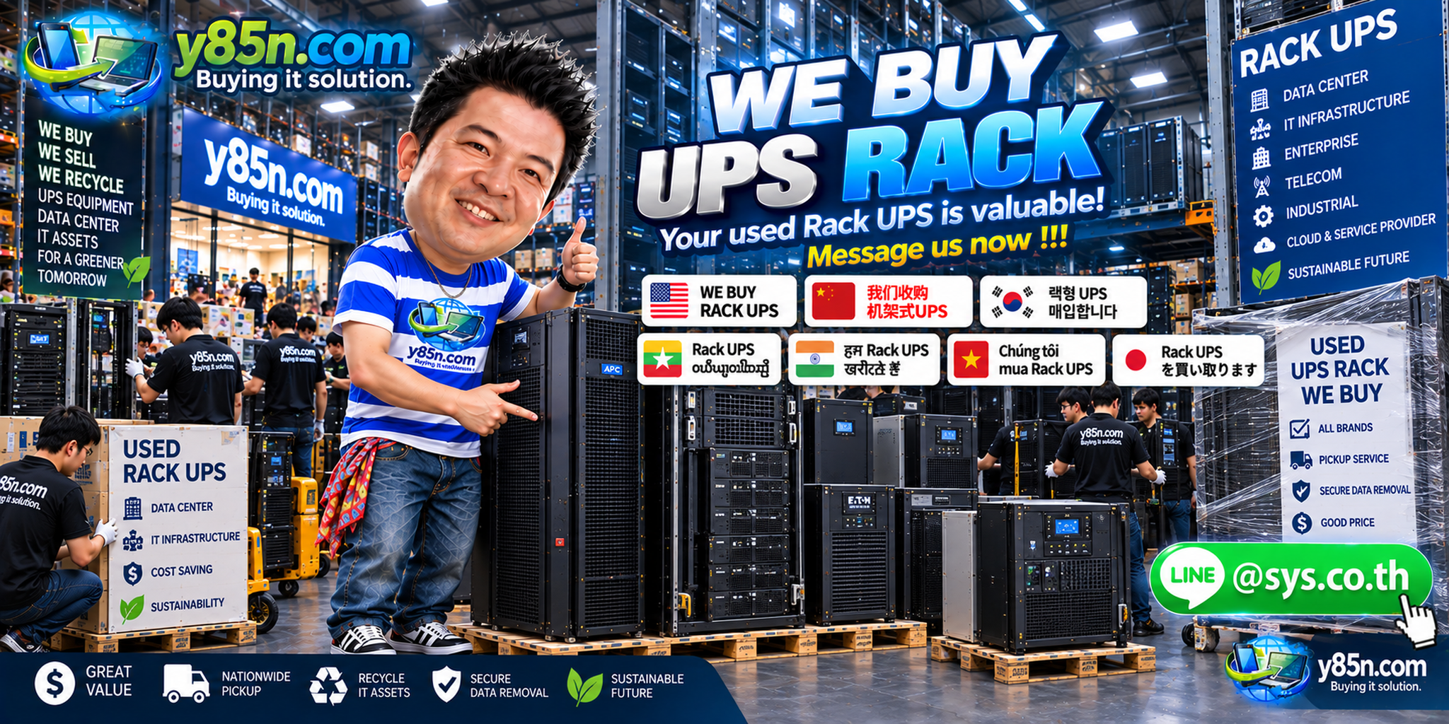 Busy Y85N.com warehouse buying Rack UPS systems in Thailand