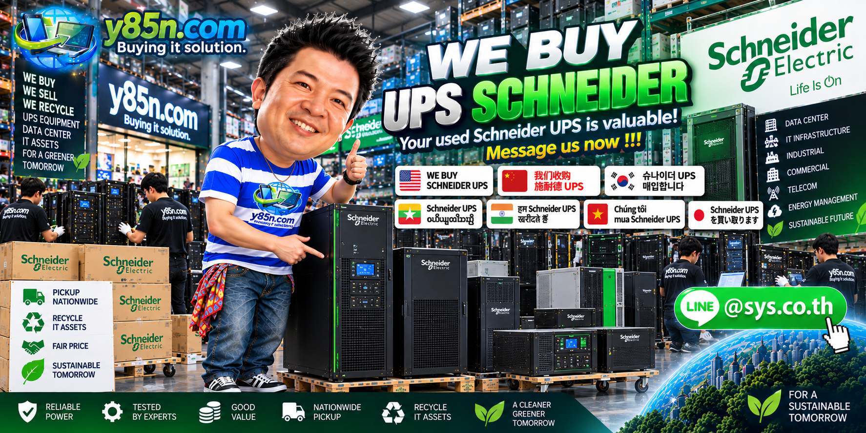 Busy Y85N.com IT warehouse buying Schneider Electric and APC UPS systems in Thailand