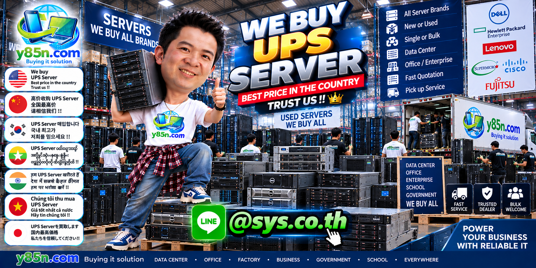 Y85N.com warehouse buying server UPS equipment from international sellers in Thailand