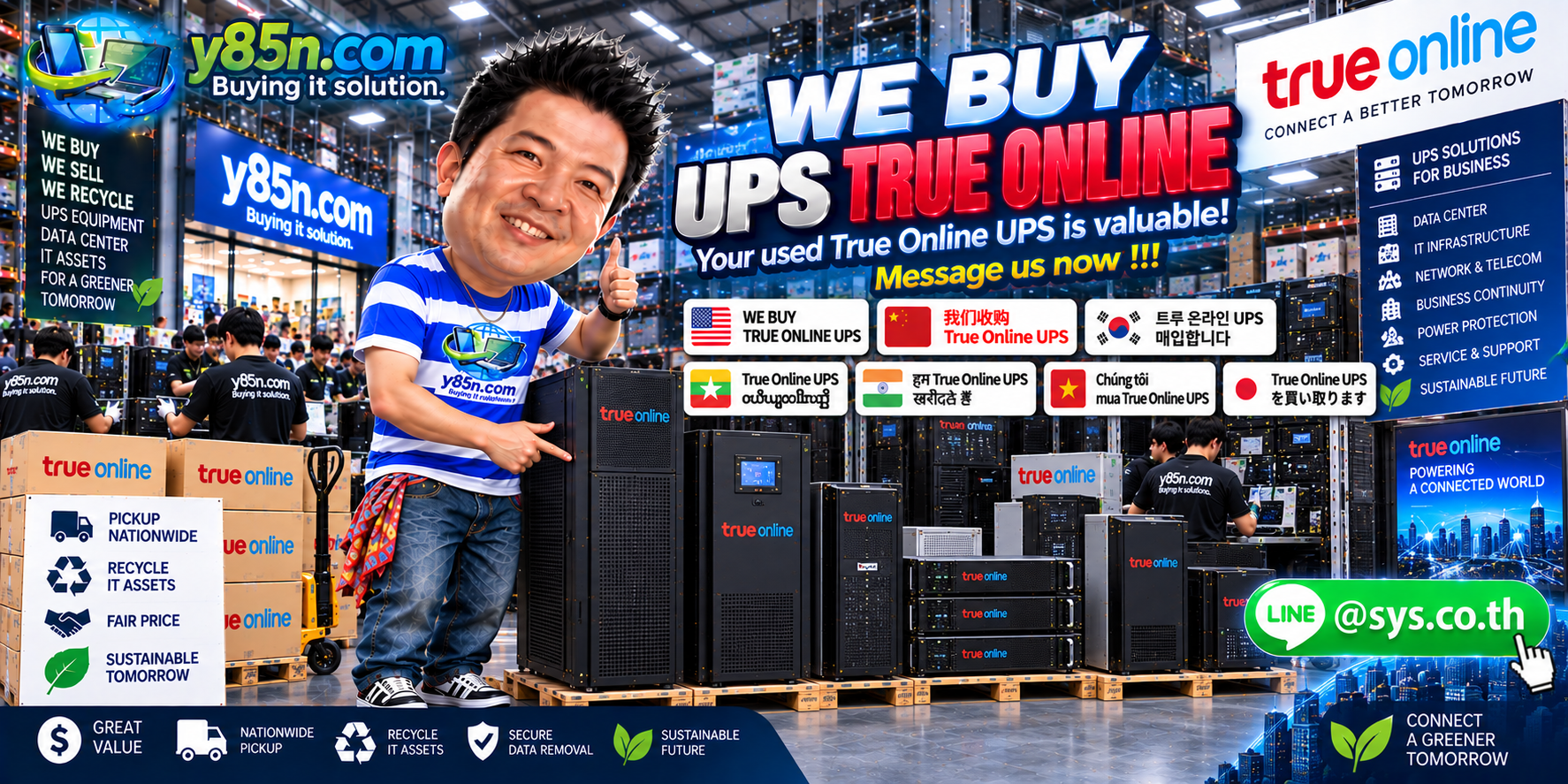 Busy Y85N.com warehouse presenting True Online UPS buying services in Thailand