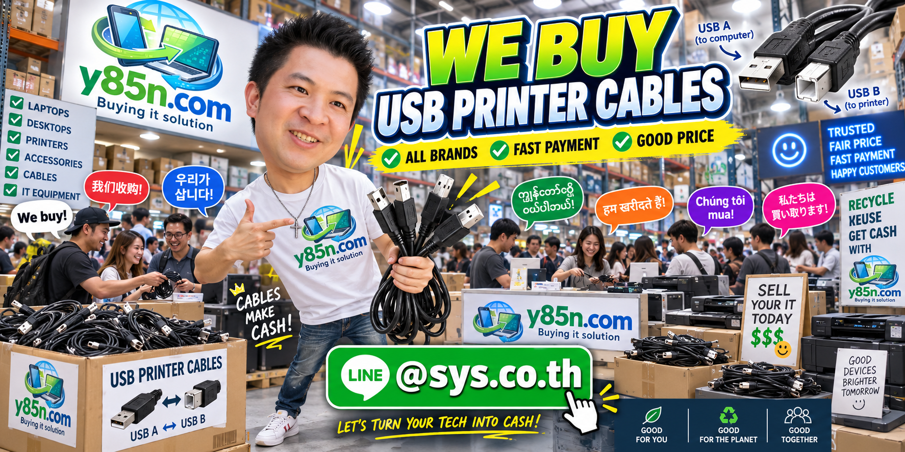 Y85N.com warehouse buying USB printer cable inventories with international seller messaging