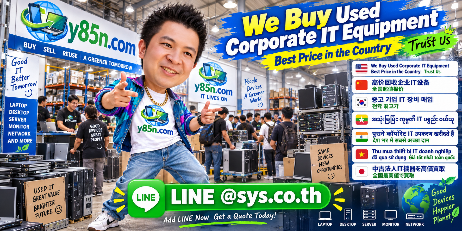 Y85N.com warehouse buying used corporate IT equipment from businesses in Thailand