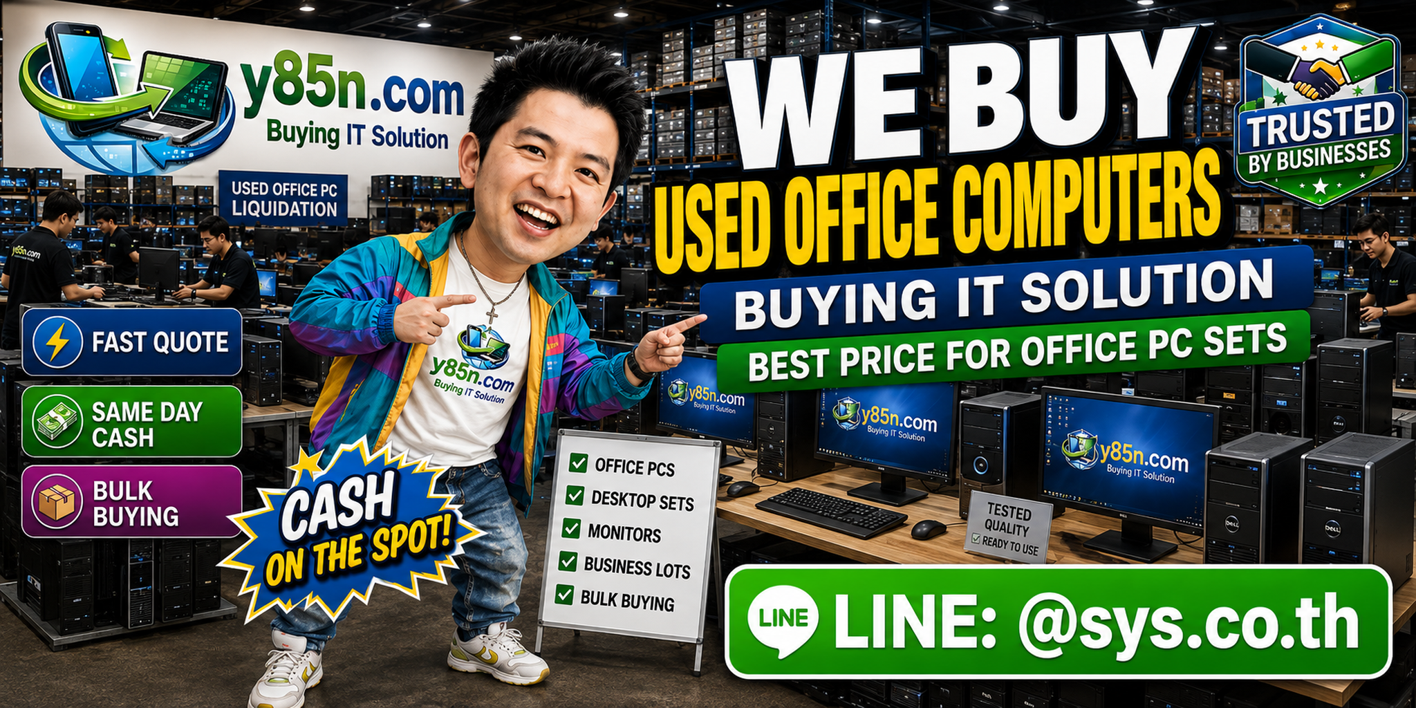 Y85N.com final banner for buying used office computers in Thailand