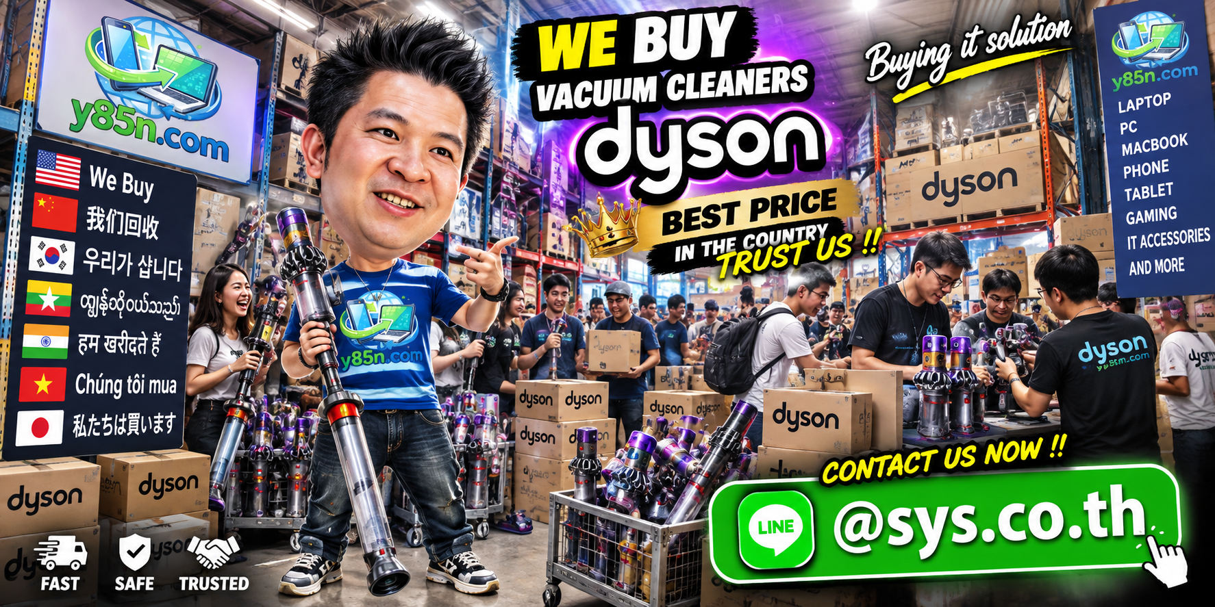 Y85N.com warehouse buying used Dyson vacuum cleaners with international seller support