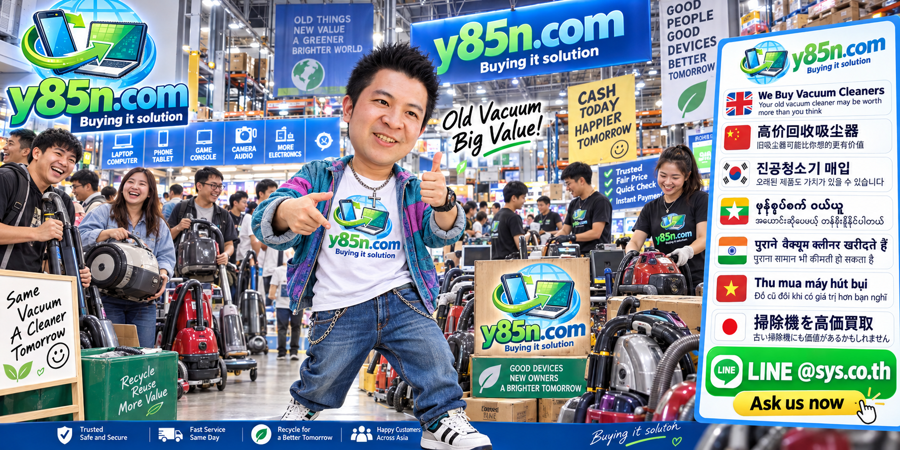 Busy Y85N.com warehouse buying vacuum cleaners in Thailand