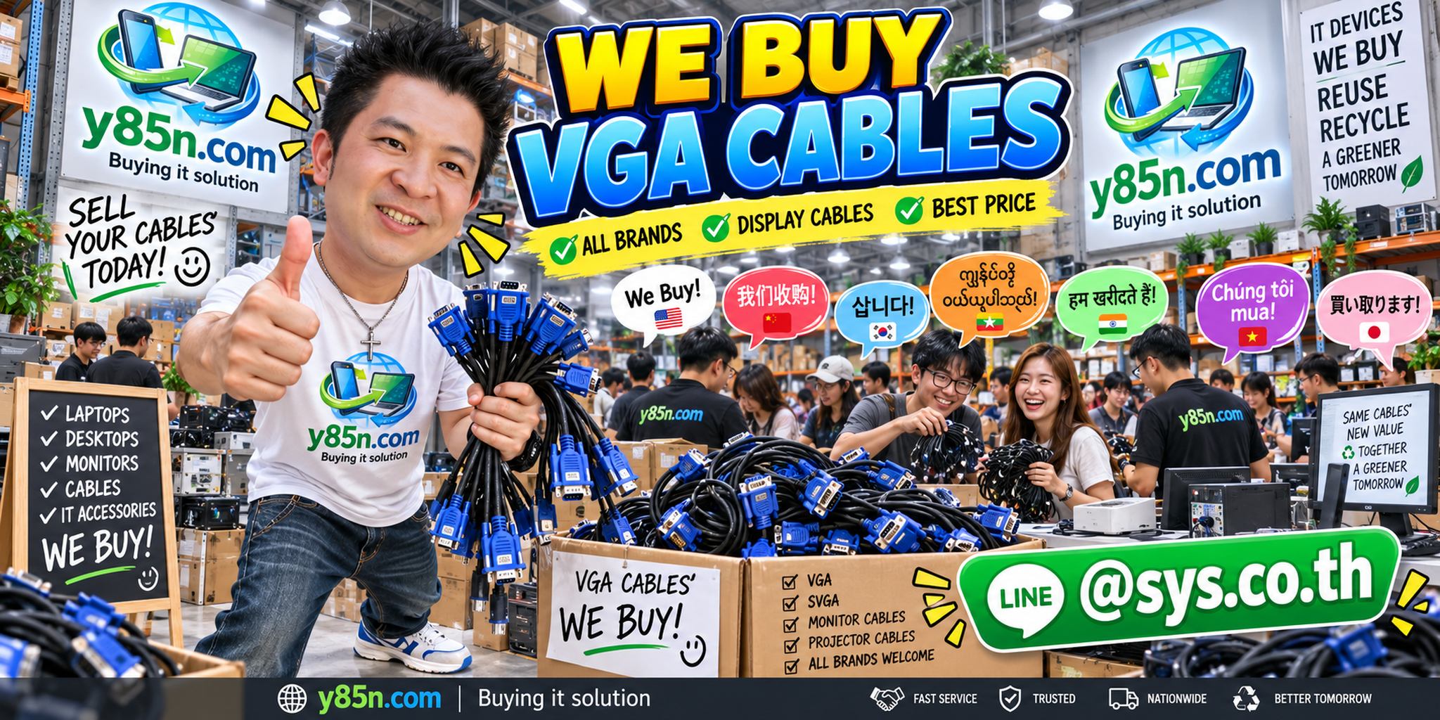 Y85N.com warehouse buying used VGA cables with international seller support
