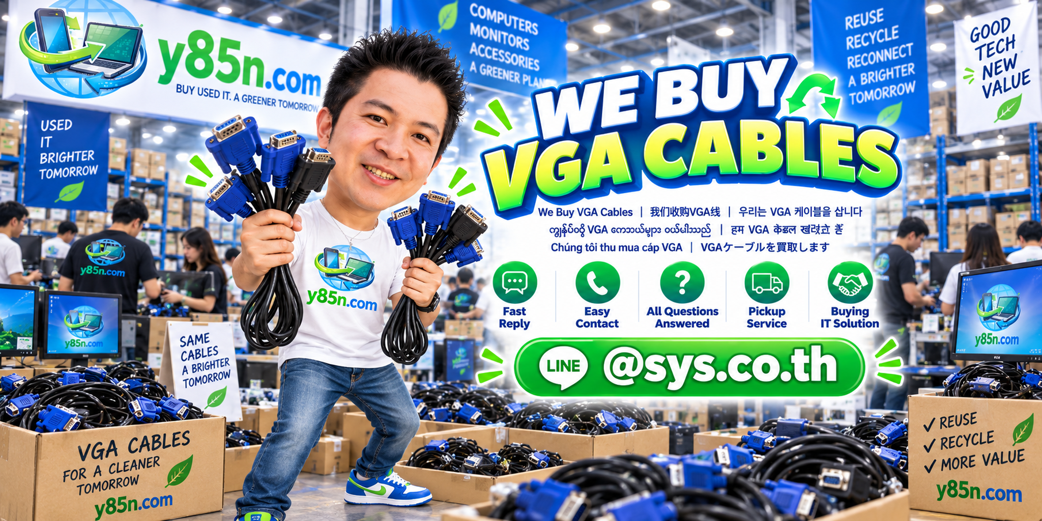Y85N.com VGA cable buying contact banner with LINE at sys.co.th