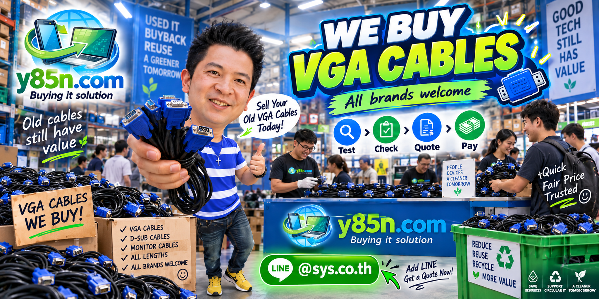 Busy Y85N.com warehouse buying VGA cables in Thailand