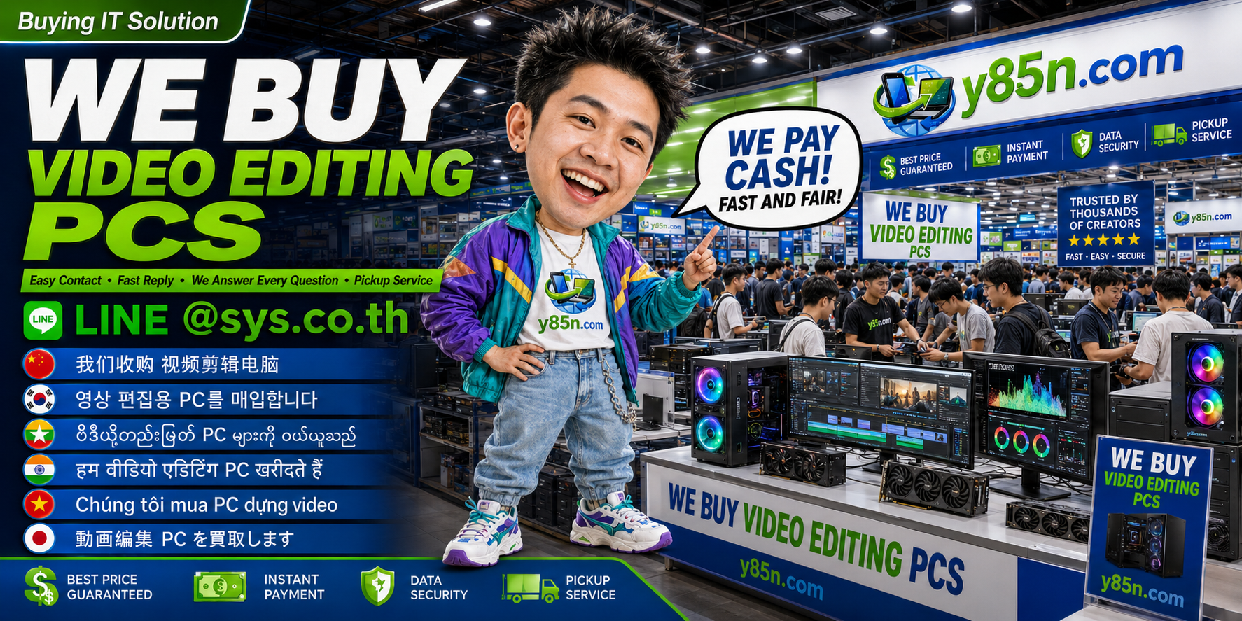 Y85N.com video editing PC buying contact image with LINE sys.co.th